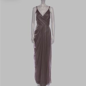 Vera Wang Brown with a pinkish silver sheen /Pleated Wrap Maxi Gown